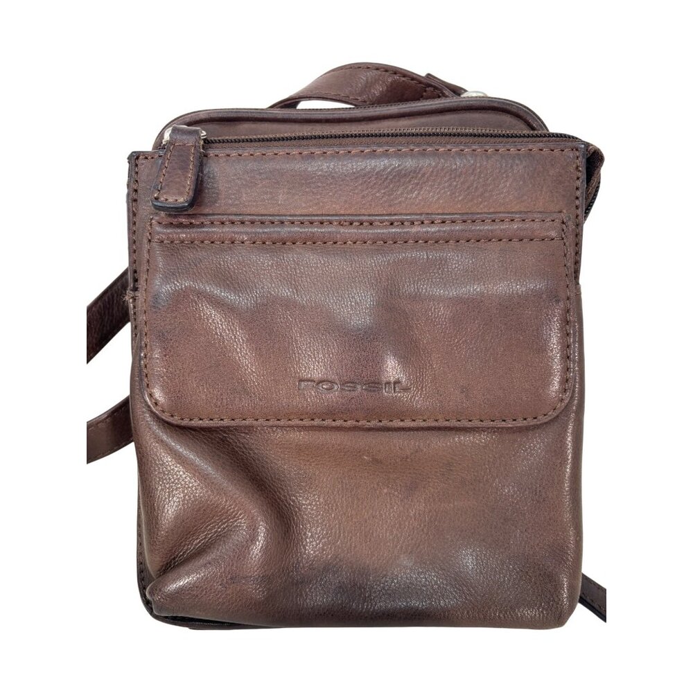 Vintage Fossil Pebbled Brown Leather Crossbody Bag